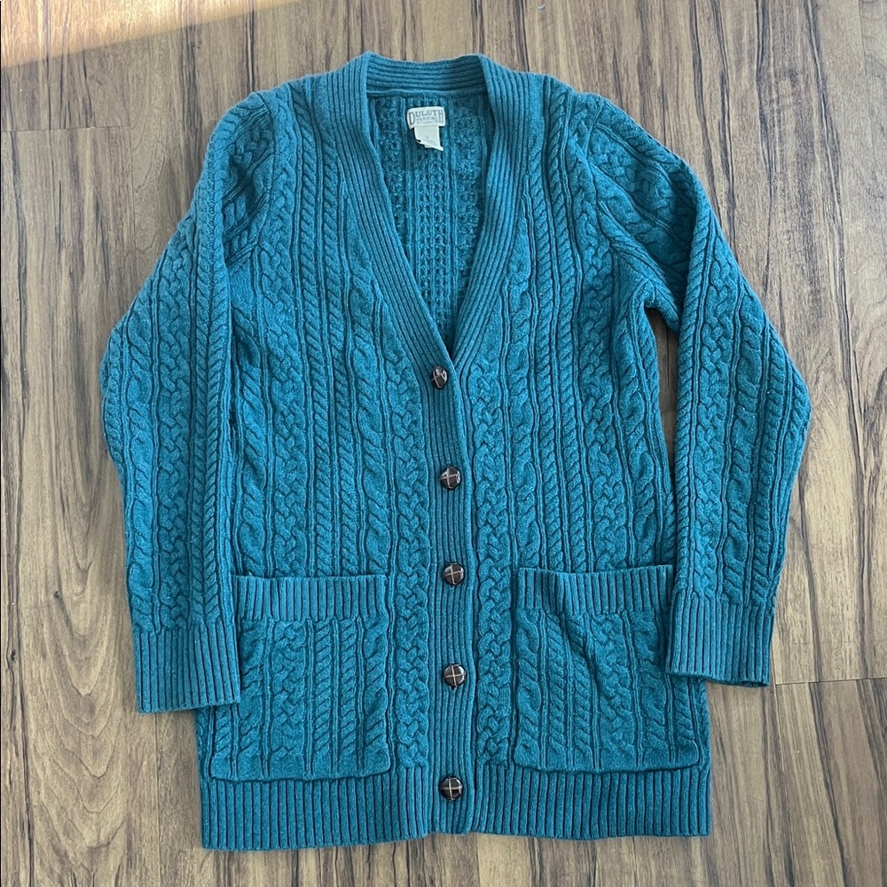 Teal Wool Cardigan Sweater
